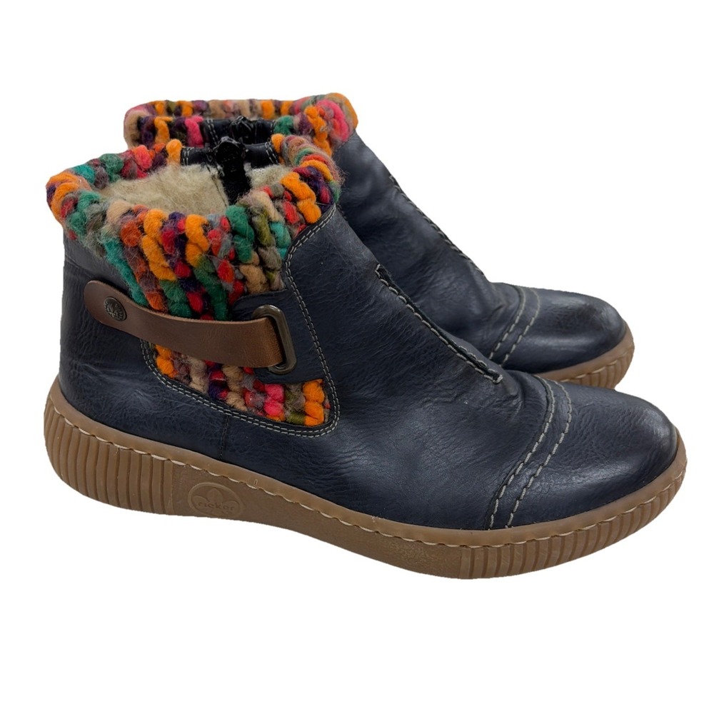 Rieker Women's Felicitas 84 Navy Leather Ankle Bootie, Size US 7.5 EUR 38